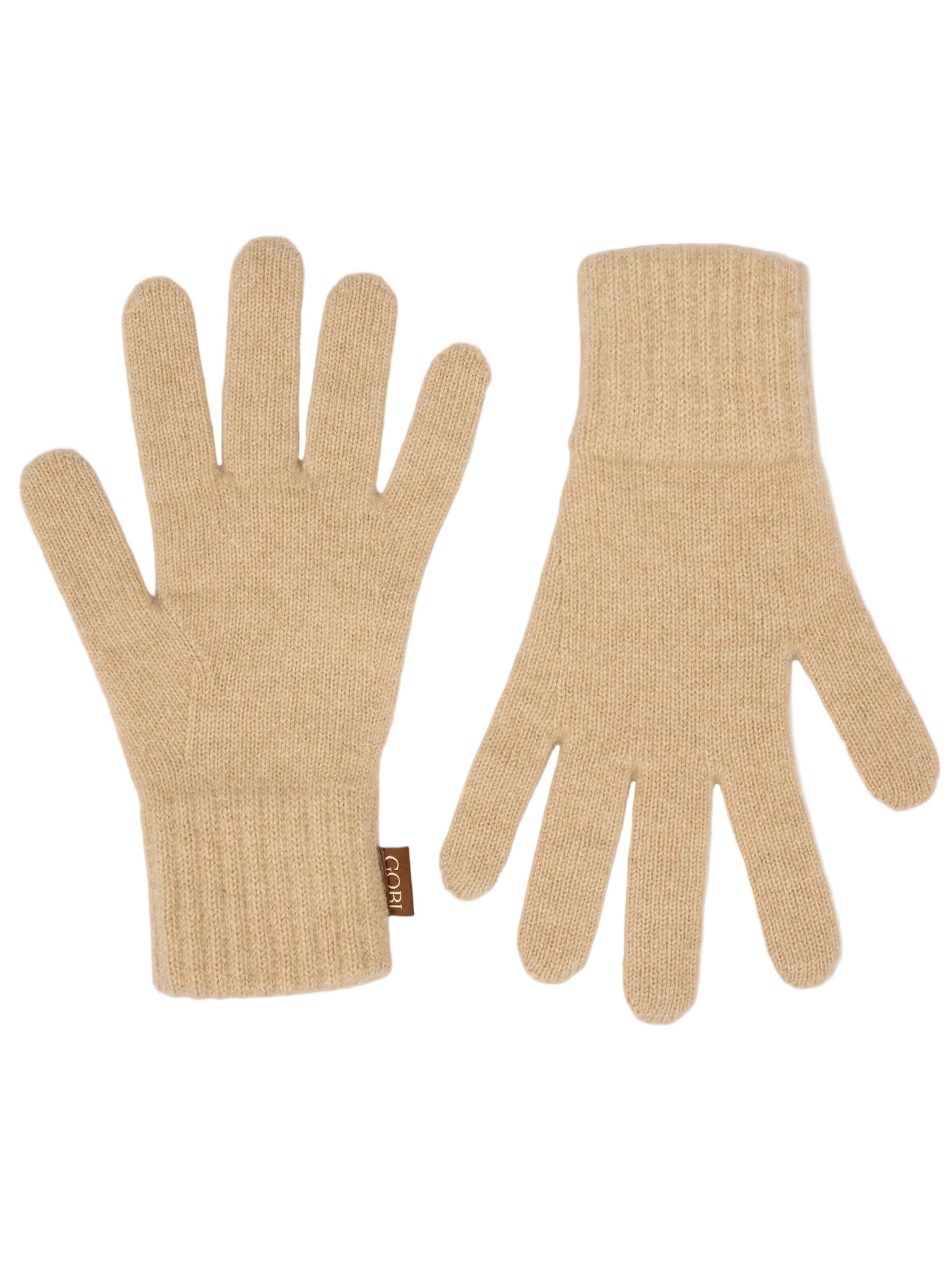 GOBI Cashmere Fingerhandsker 'Essential Knit Cashmere Gloves' i beige: forside