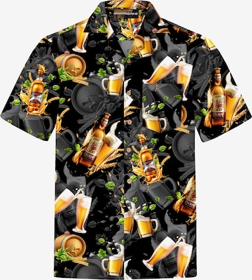 Hawaiihemdshop.de Regular Fit Hemd 'Hawaiian Beer' in Schwarz: Vorderseite