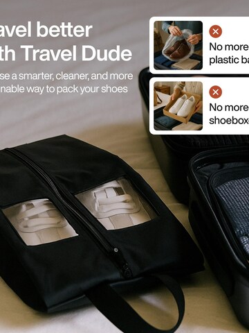 TRAVEL DUDE Reistas 'Schuhtaschen Set 2 Teilig aus recycelten Plastikflaschen, Schuhbeutel Organizer' in Zwart