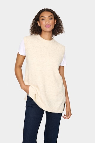 SAINT TROPEZ Gebreide bodywarmer 'Zanett' in Beige: voorkant