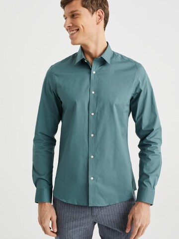 WE Fashion Slim fit Button Up Shirt in Green