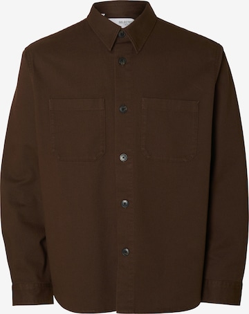 SELECTED Button Up Shirt 'SLHTRAVIS' in Brown: front