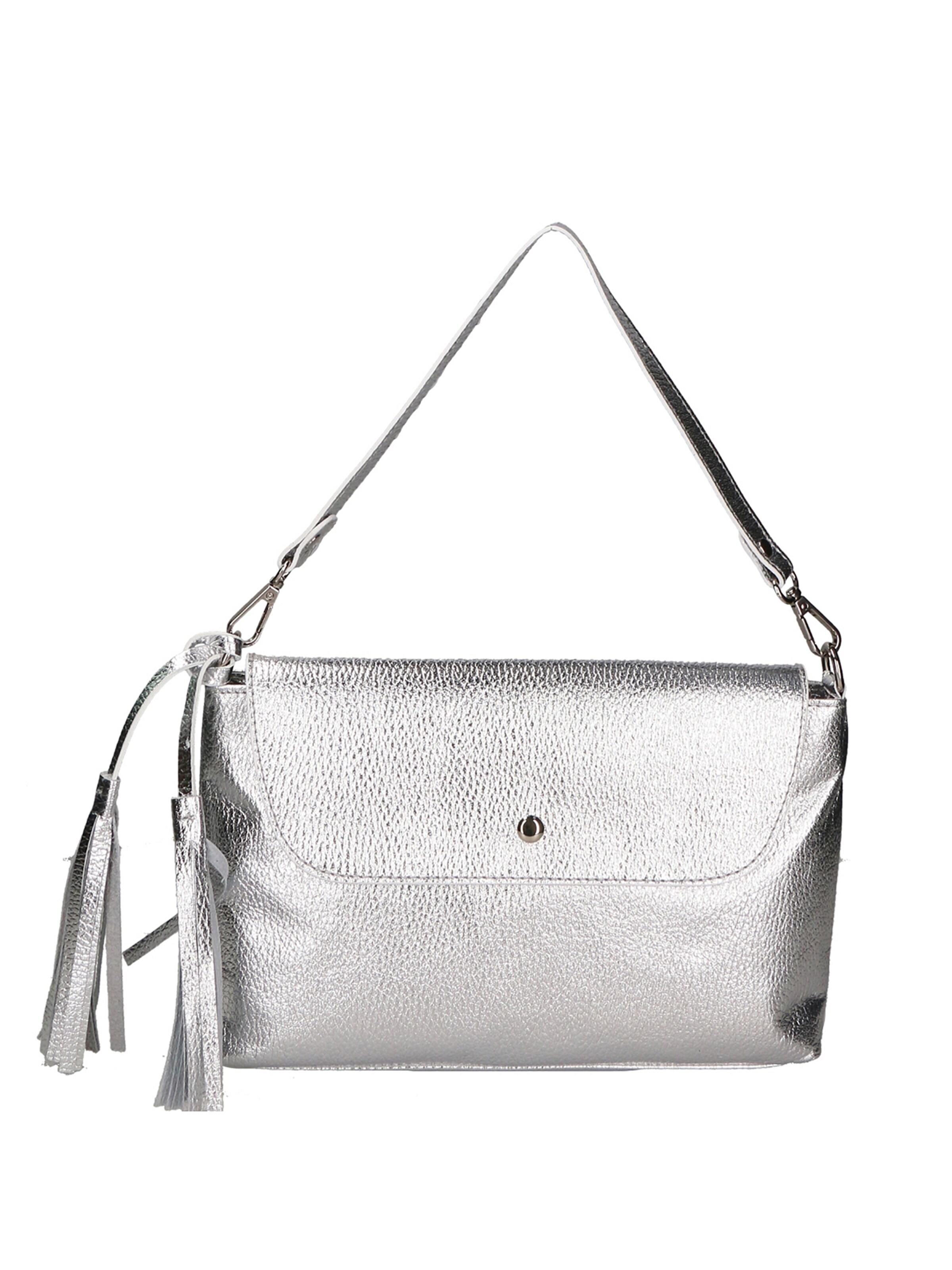 Pochette 'Pochette Donna Pelle Dollaro Laminato con Tracolla Rimovibile - Made in Italy' di Gave Lux in argento: frontale