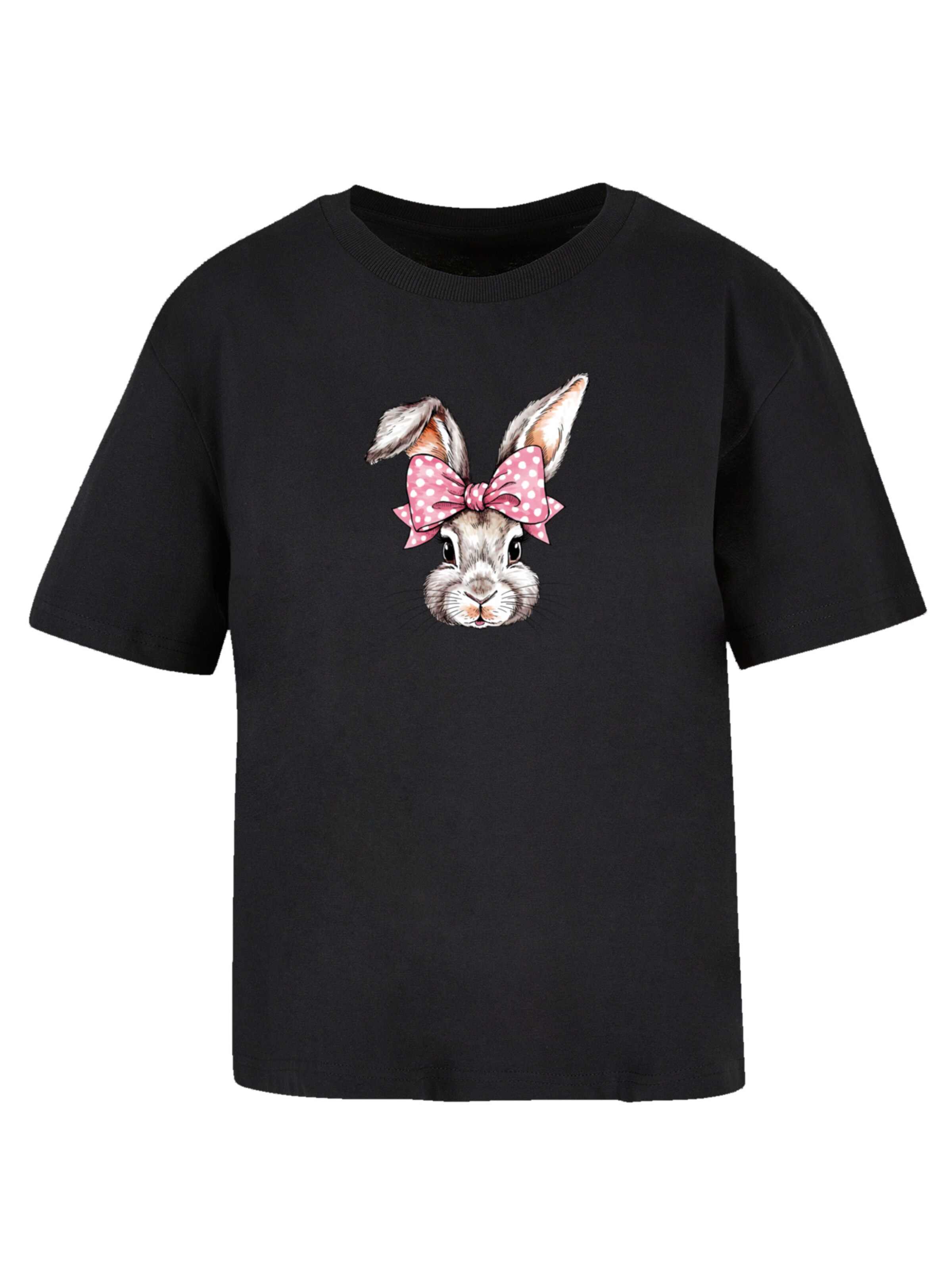 F4NT4STIC Shirt 'Cute Bunny Rabbit with Bow' in Zwart: voorkant
