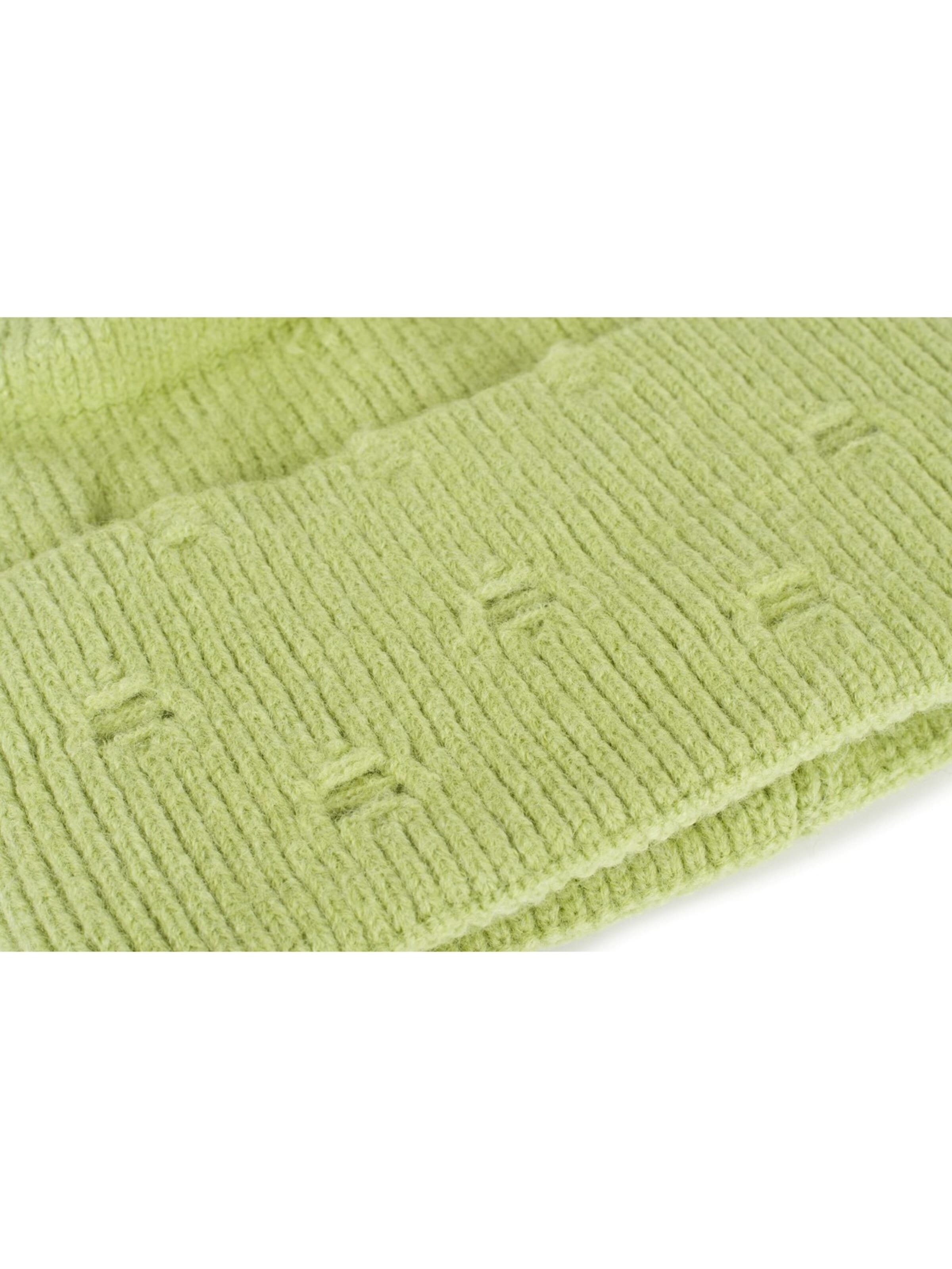 styleBREAKER Beanie 'Strickmütze mit Rippenmuster und Rissen' in Green