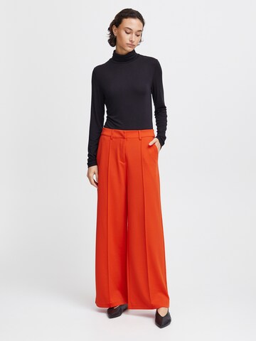 ICHI Wide leg Trousers with creases in Orange