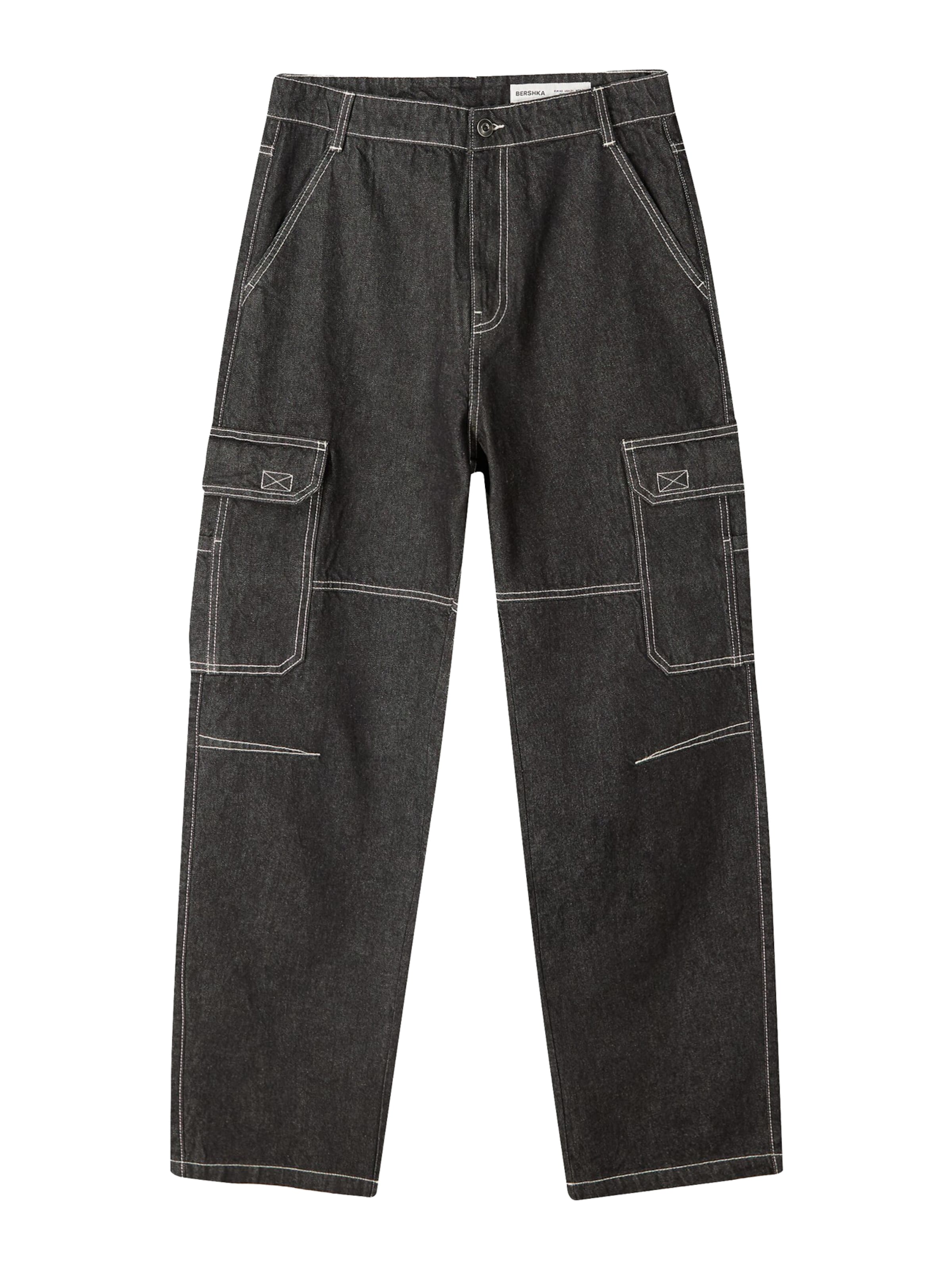 Bershka Baggy Cargojeans i sort: forside