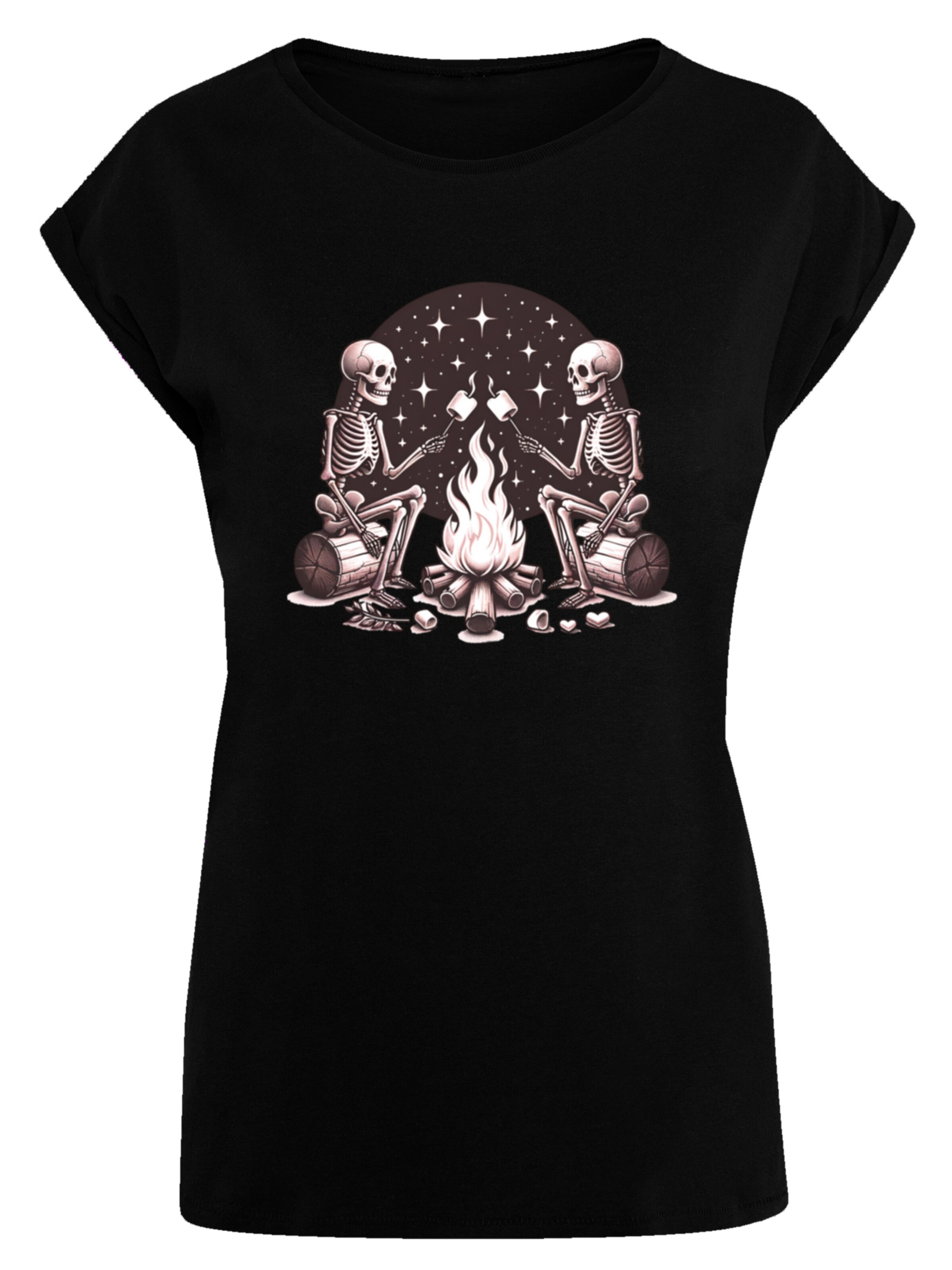 F4NT4STIC Shirt 'Skeletons Campfire Mashmallow' in Black: front
