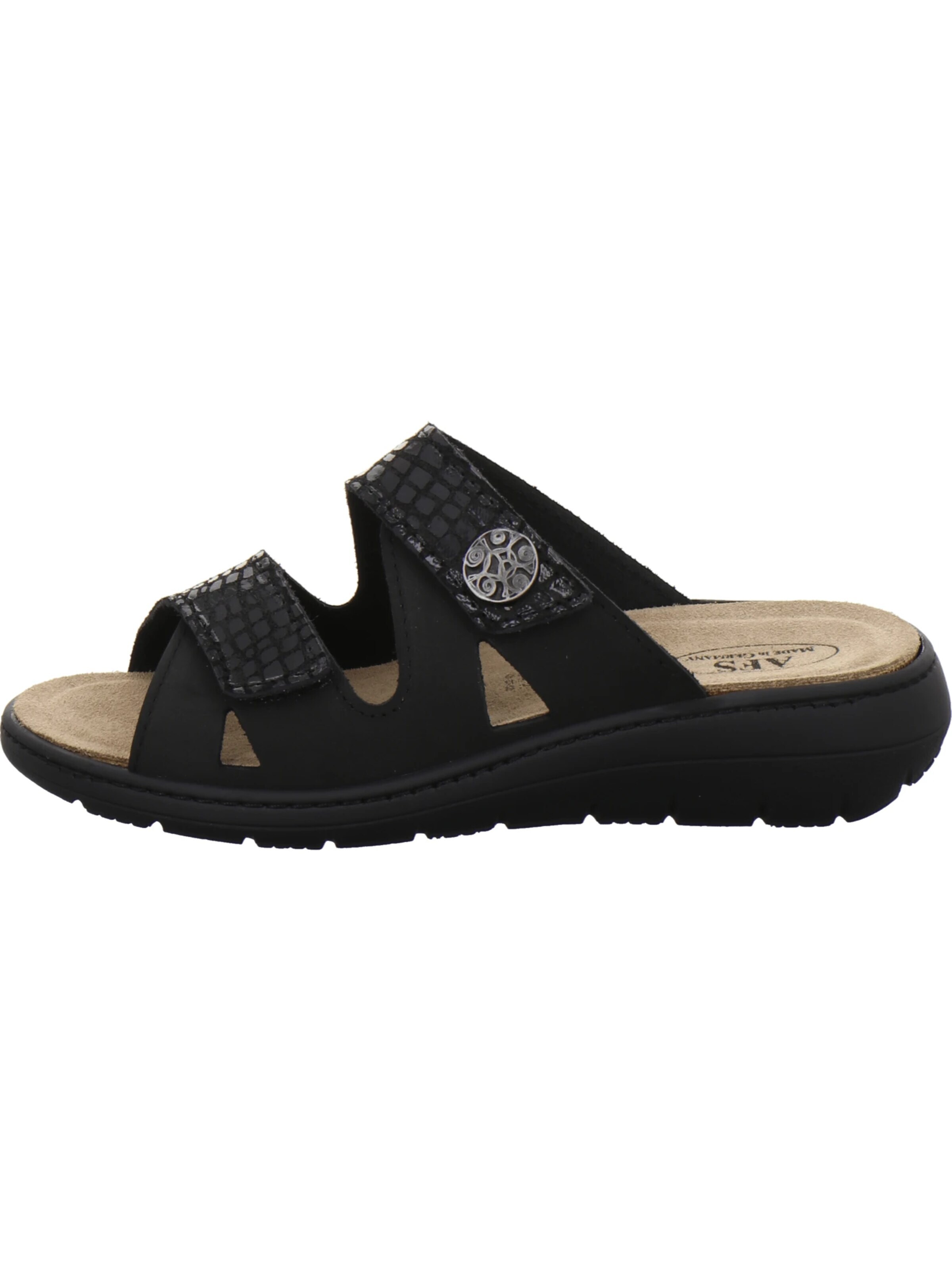 AFS-Schuhe - Zapatos abiertos 'Pantoletten Damen Wechselfußbett schwarz-crocco' en negro