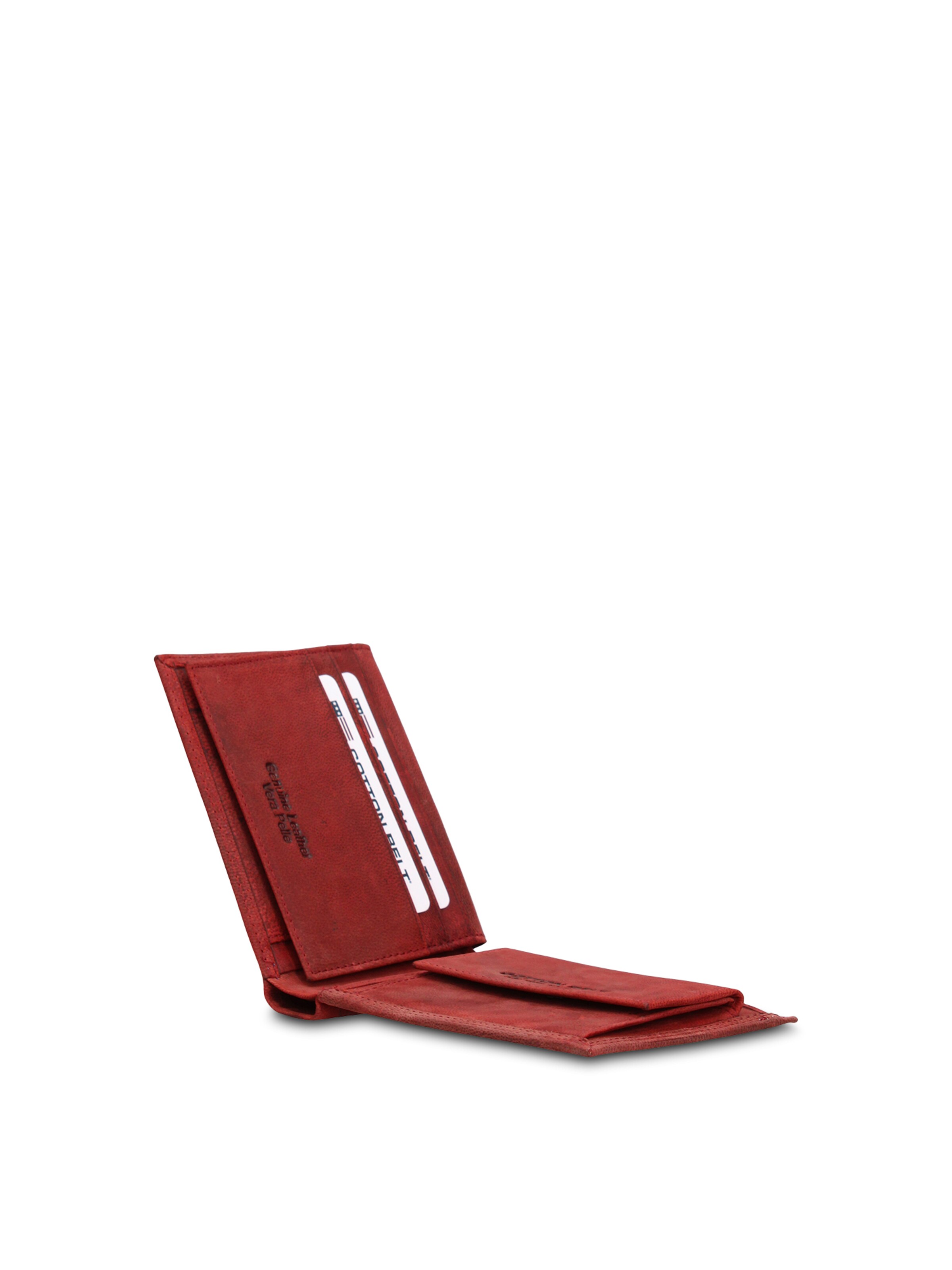 Portamonete 'Portafoglio Uomo Vera Pelle con Cuciture Rosse - Slim Design 12,5x9,5 cm' di cotton belt in rosso