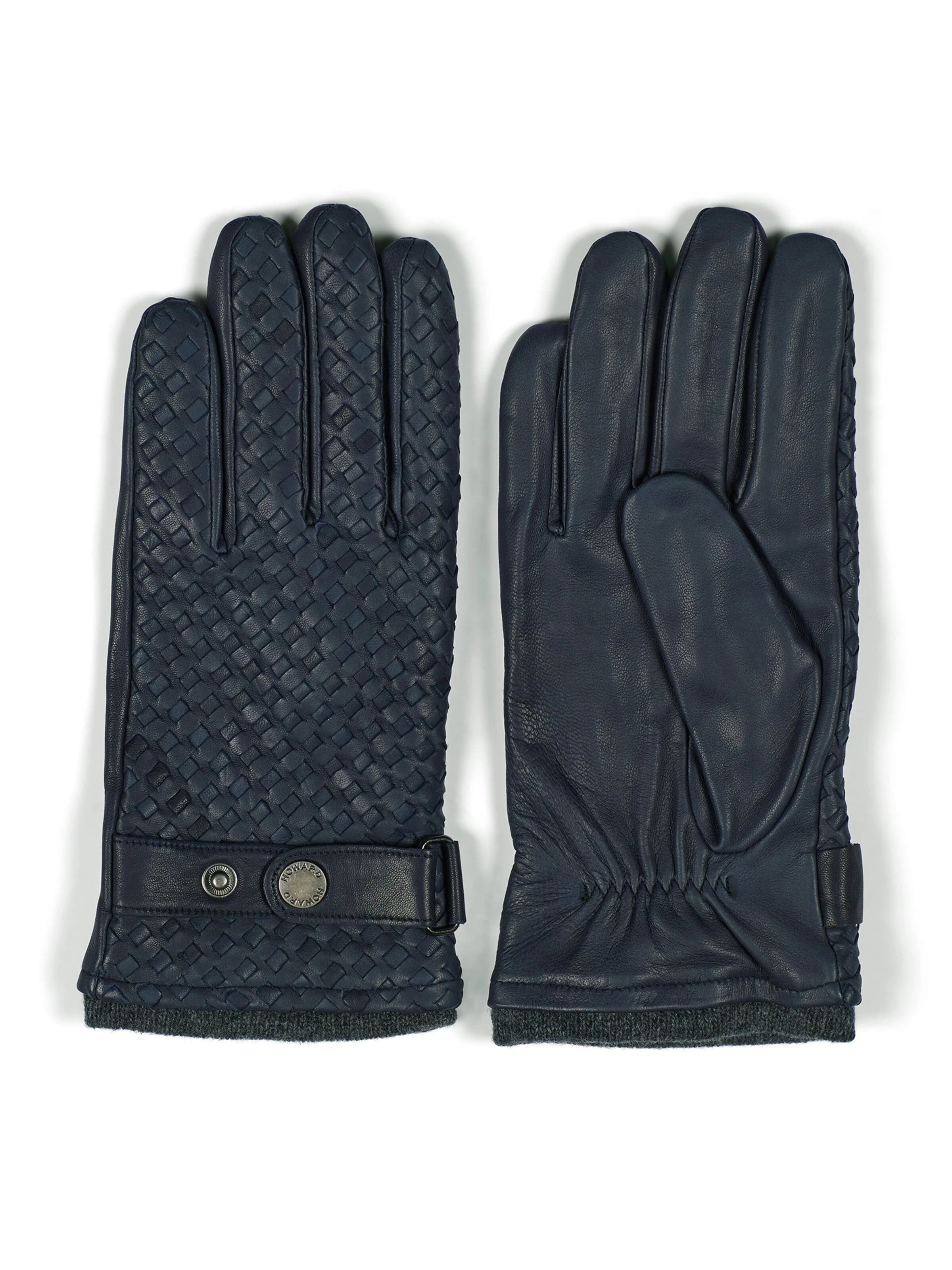 Howard London Fingerhandsker 'Leather Braided Gloves Axel Navy' i blå: forside