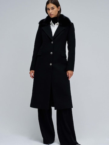 Salsa Jeans Winter Jacket 'Wool Coat With Faux Fur Collar' in Black