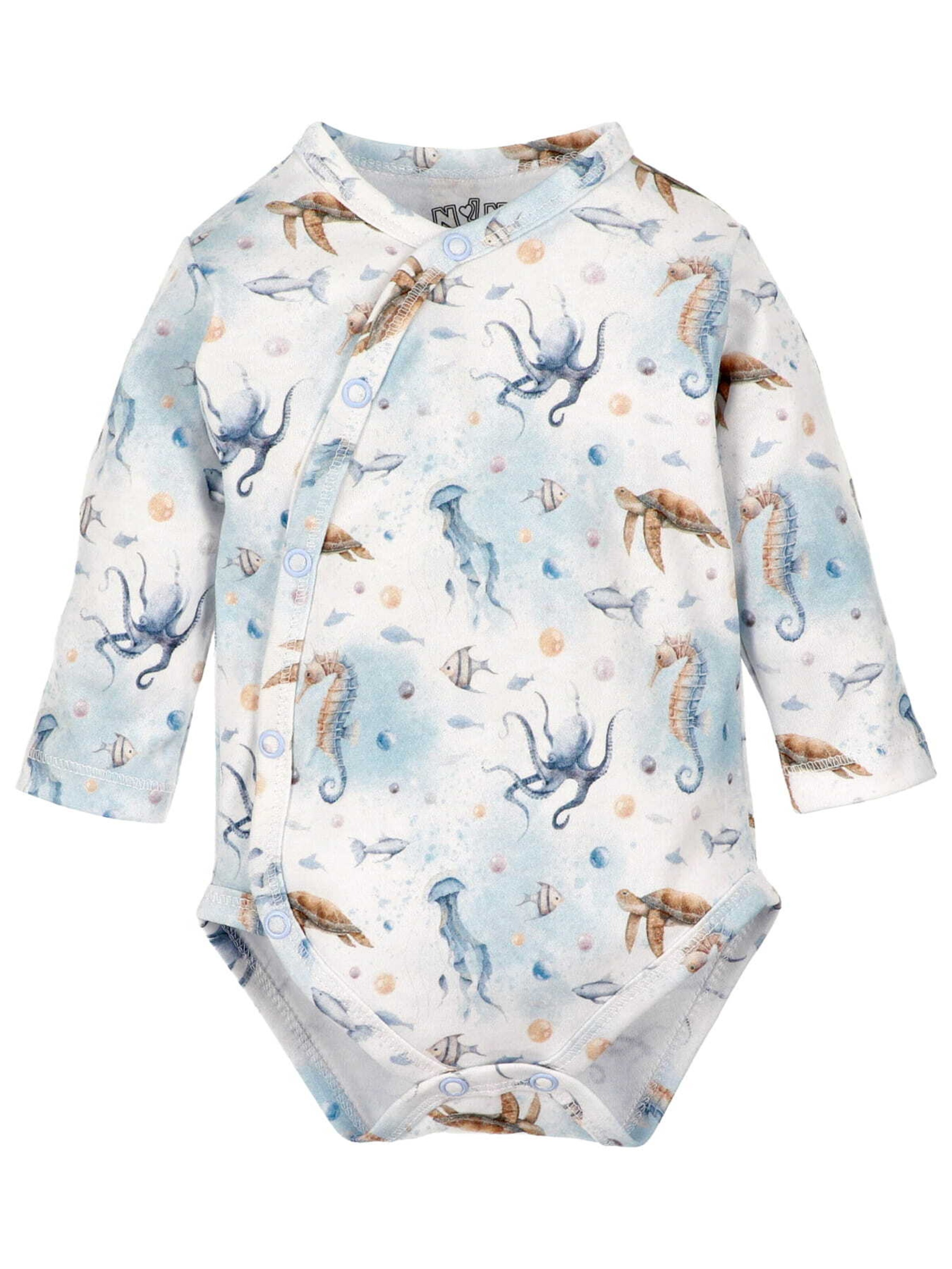 Barboteuse / body 'Meerestiere' NINI en bleu : devant