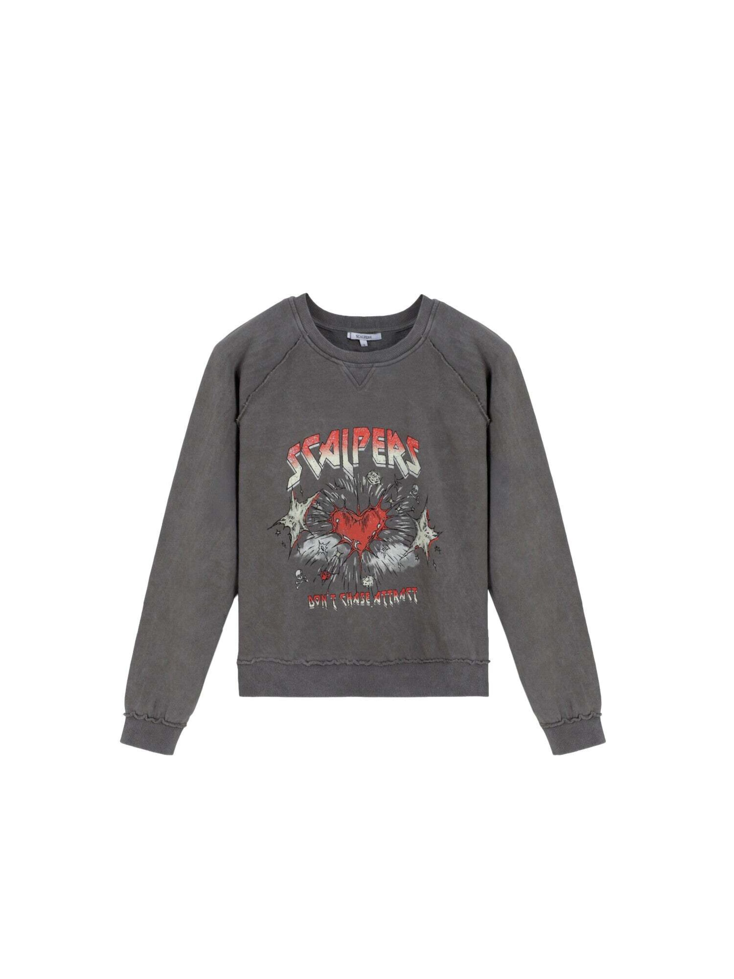 Scalpers Sweatshirt 'Kiss' in grau / rot / weiß, Produktansicht