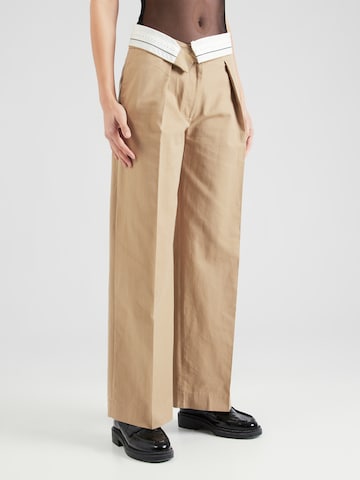 Wide Leg Pantalon à plis TOPSHOP en beige : devant