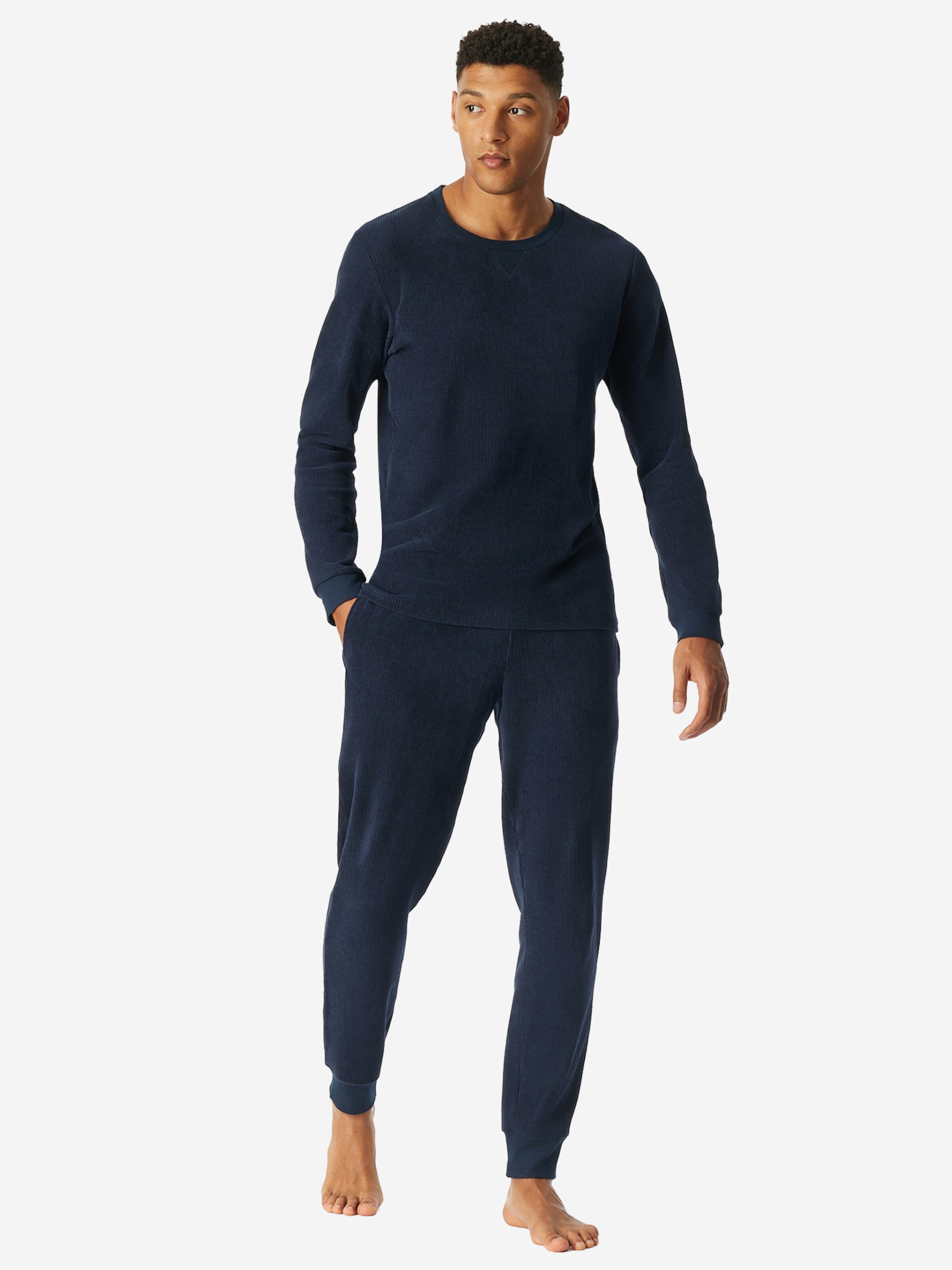 SCHIESSER Pajamas long ' Selected Premium Warming ' in Blue: front