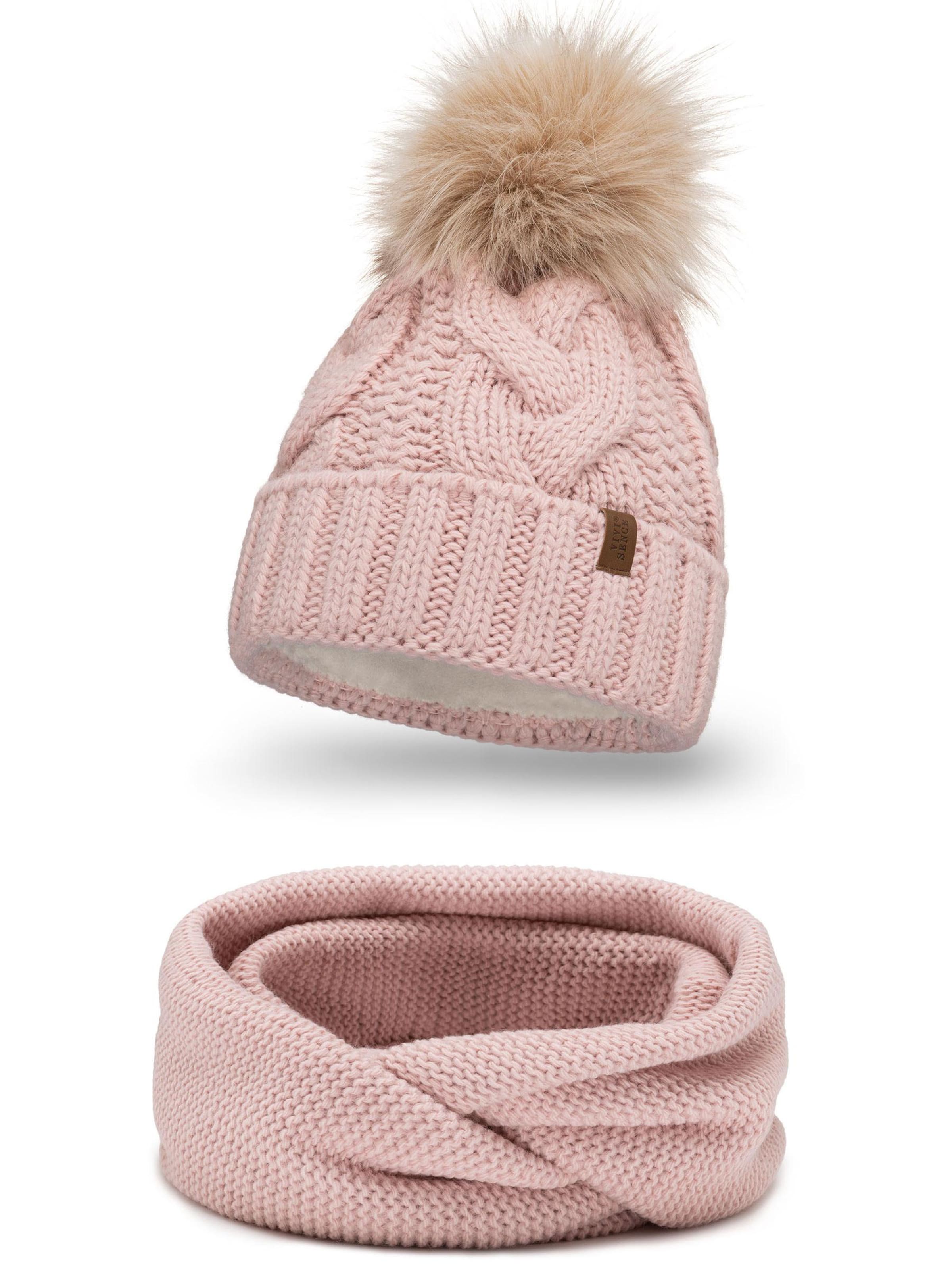 Vivisence Beanie '7014 Set' in Pink: front
