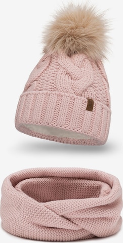 Vivisence Beanie '7014 Set' in Pink: front