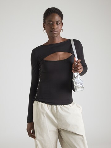 WEEKDAY Тениска 'Ray Bolero LS' в черно: отпред