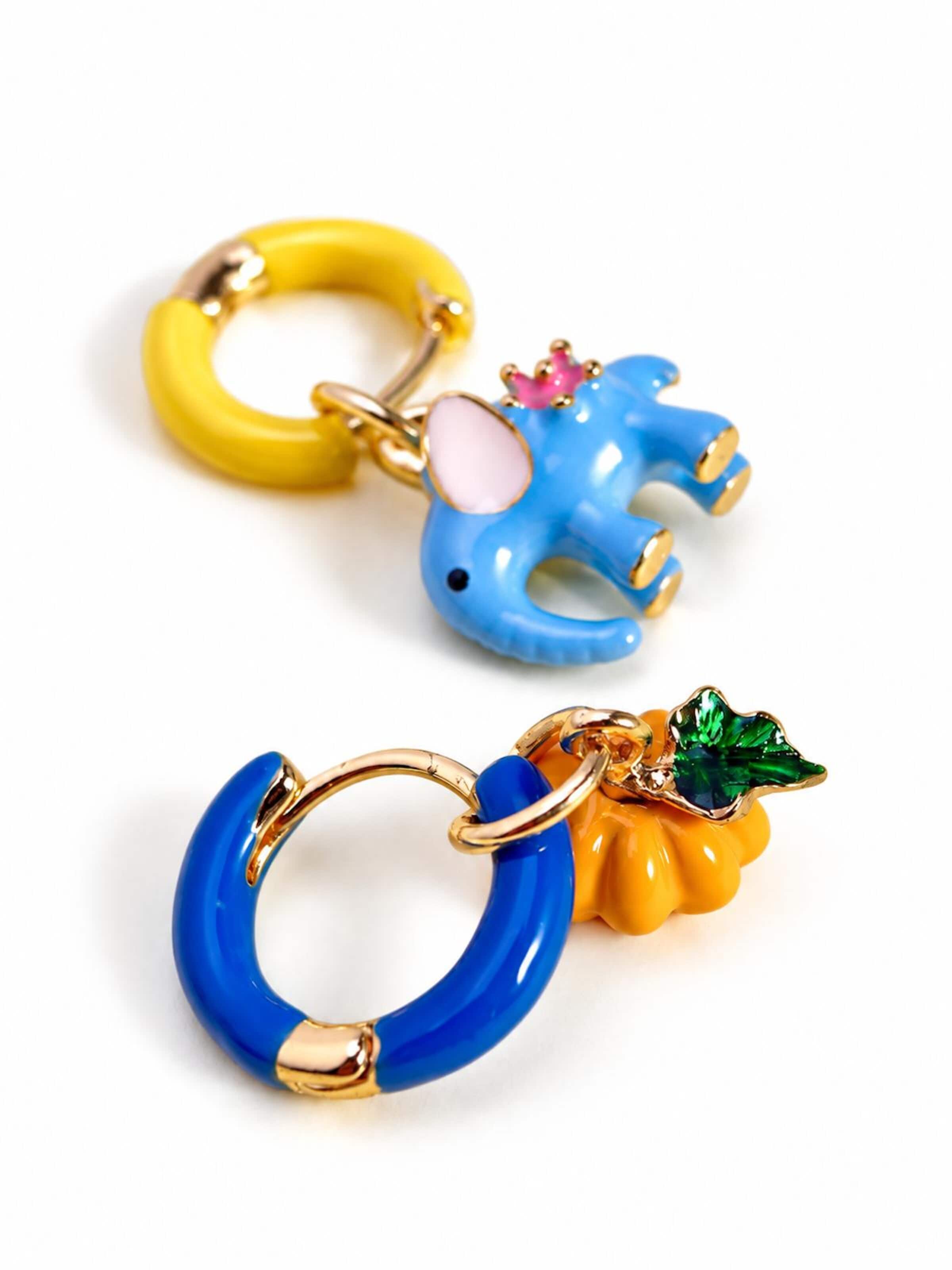 LanLivia - Brincos 'Enchanted Elephant & Pumpkin Enamel Hoop Earrings' em azul
