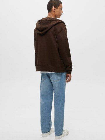 Pull&Bear Zip-Up Hoodie in Brown