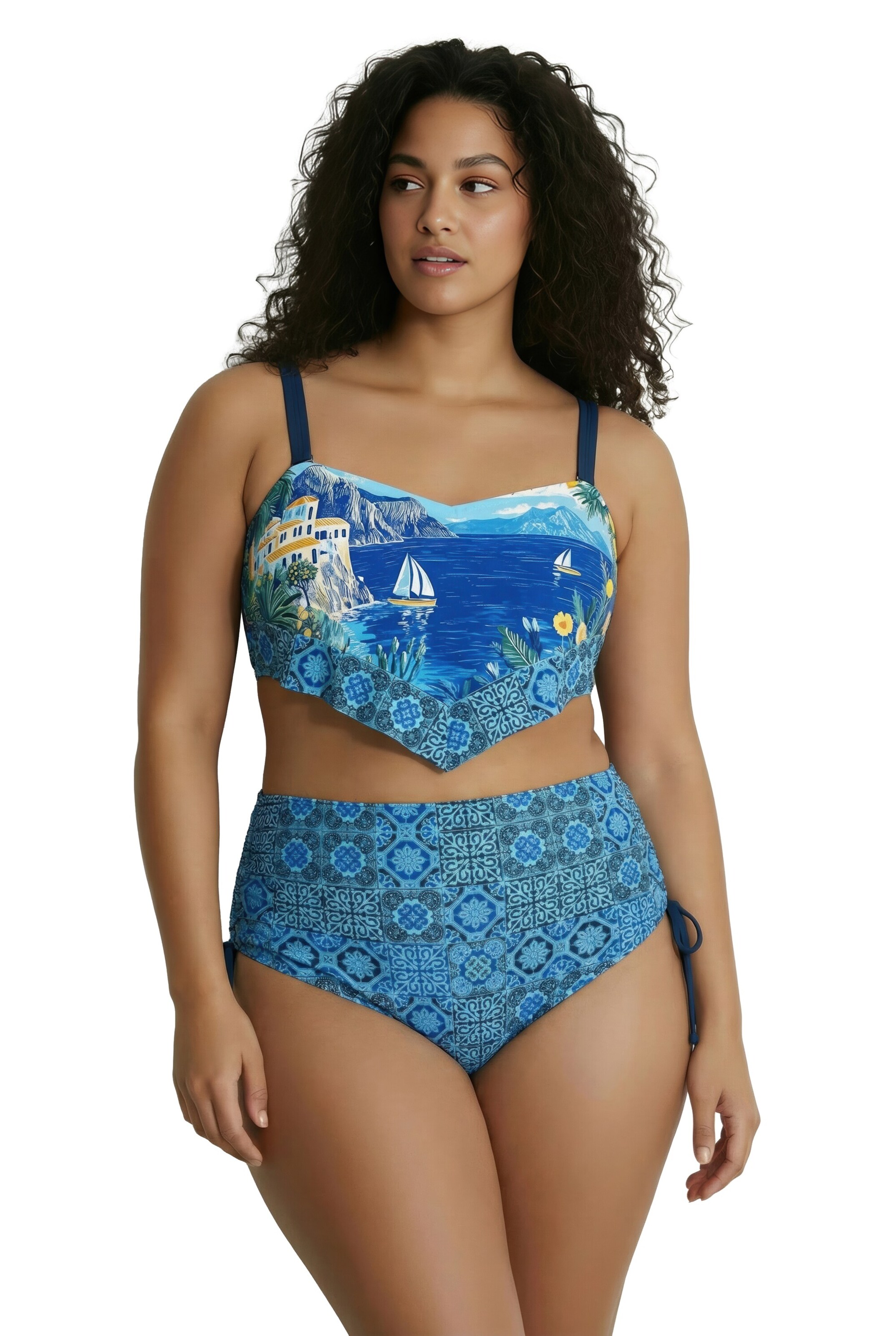 Ulla Popken Bralette Swimsuit in Blue: front