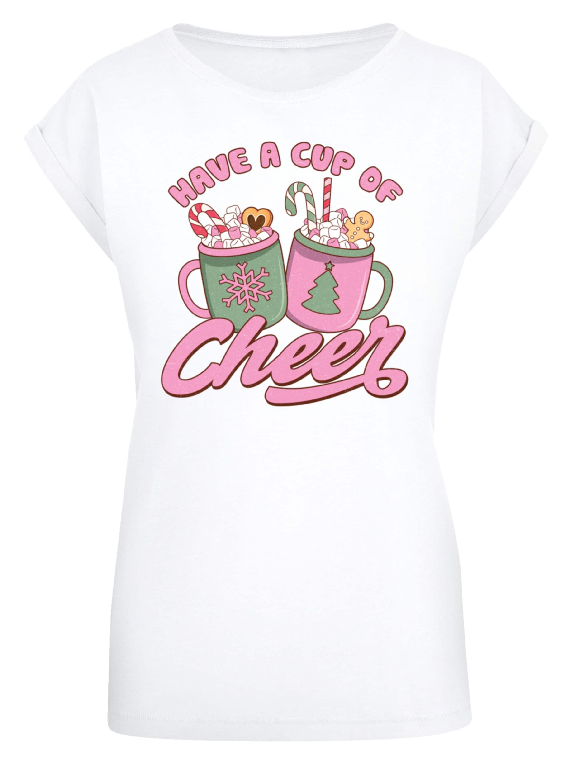 F4NT4STIC Shirt 'Have a Cup of Cheer Christmas Holiday' in Wit: voorkant