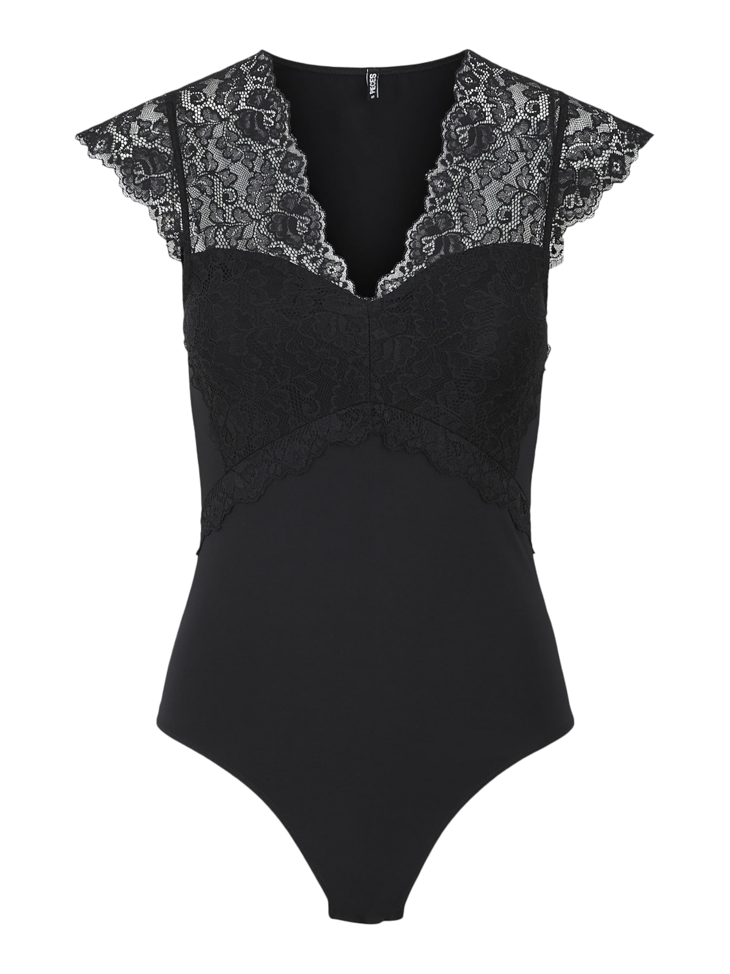 PIECES Shirt Bodysuit in Black: front