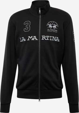 La Martina Zip-Up Hoodie 'Urbanus' in Black: front