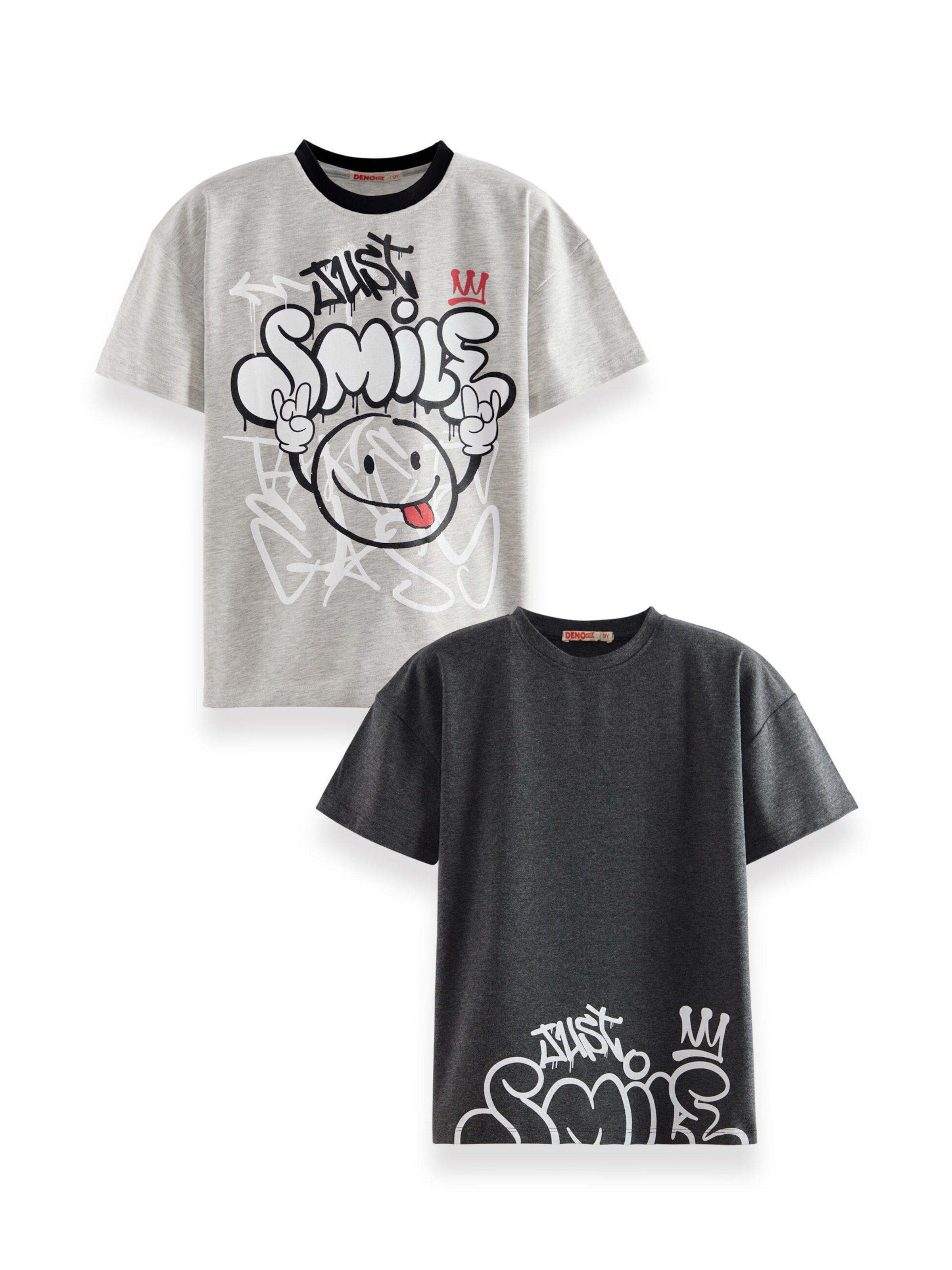 T-Shirt 'Just Smile' Denokids en gris : devant