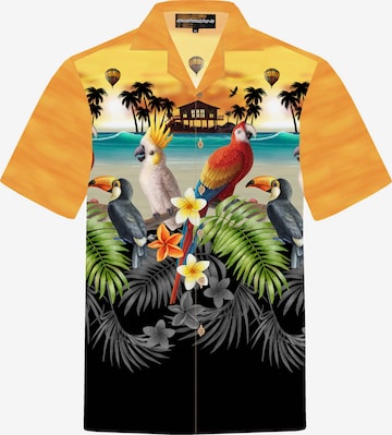 Hawaiihemdshop.deRegular Fit Košulja 'Hawaiihemd "Golden Parrots"' - žuta boja: prednji dio