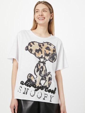 Frogbox - Camiseta talla grande 'Snoopy Leo' en blanco: frente