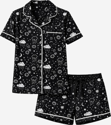 LEAFLETIC Korte pyjama 'Leafletic Women’s Printed Night Wear Short Set' in Zwart: voorkant