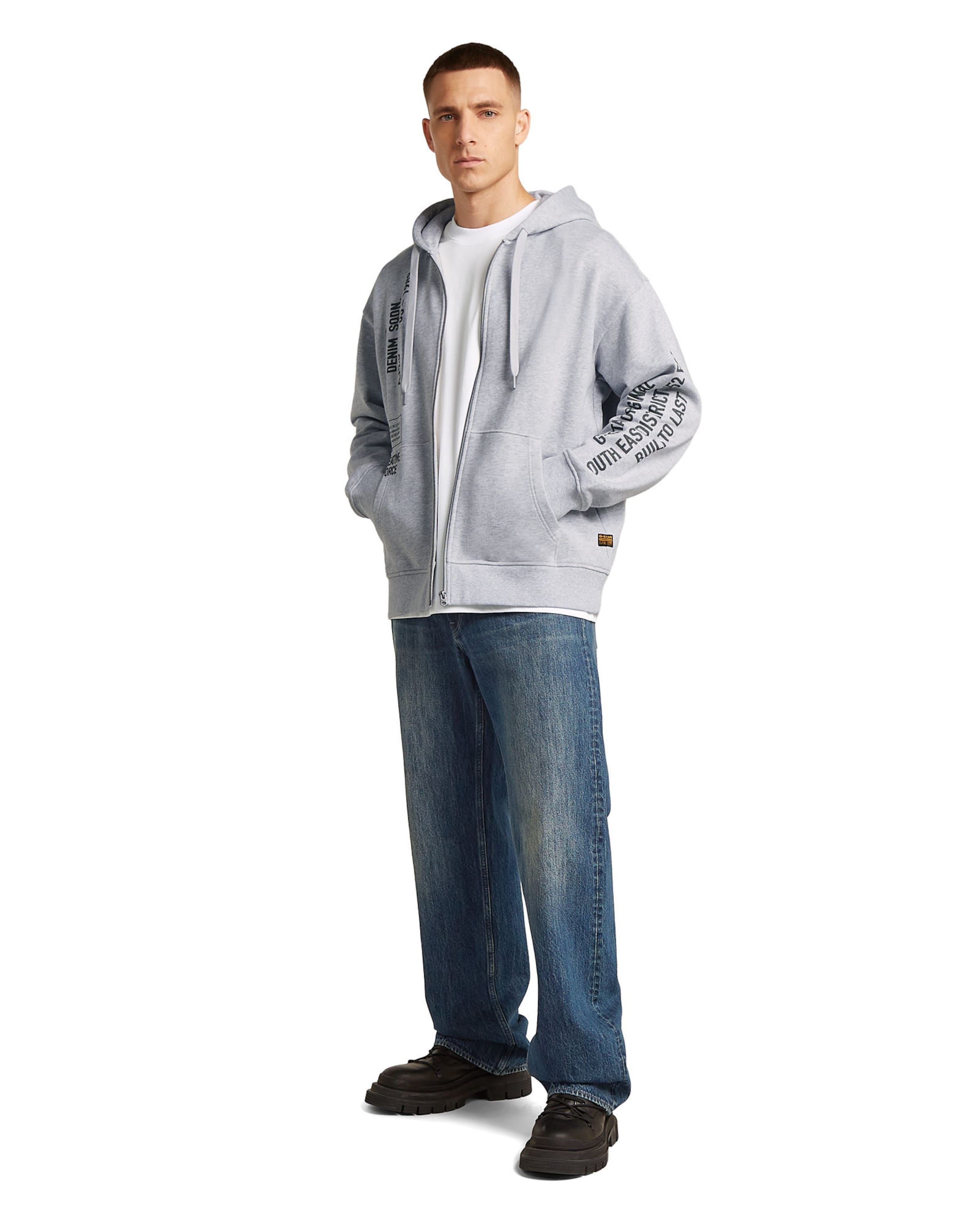 G-STAR Sweatshirt - 'Stencil Relaxed Hoodie Zip Sweater' in Grau