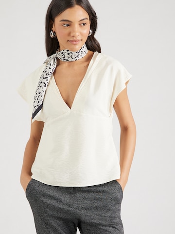 SELECTED Tunika 'SLFCALA SS V-NECK TOP EX' i beige: forside