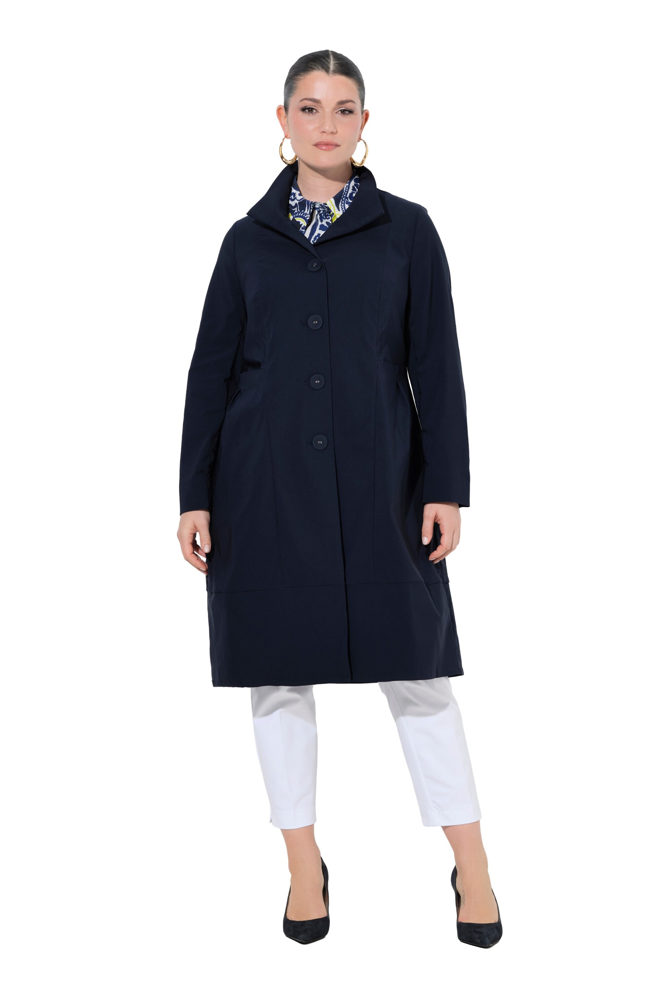 Ulla Popken Between-Seasons Coat in Blue: front