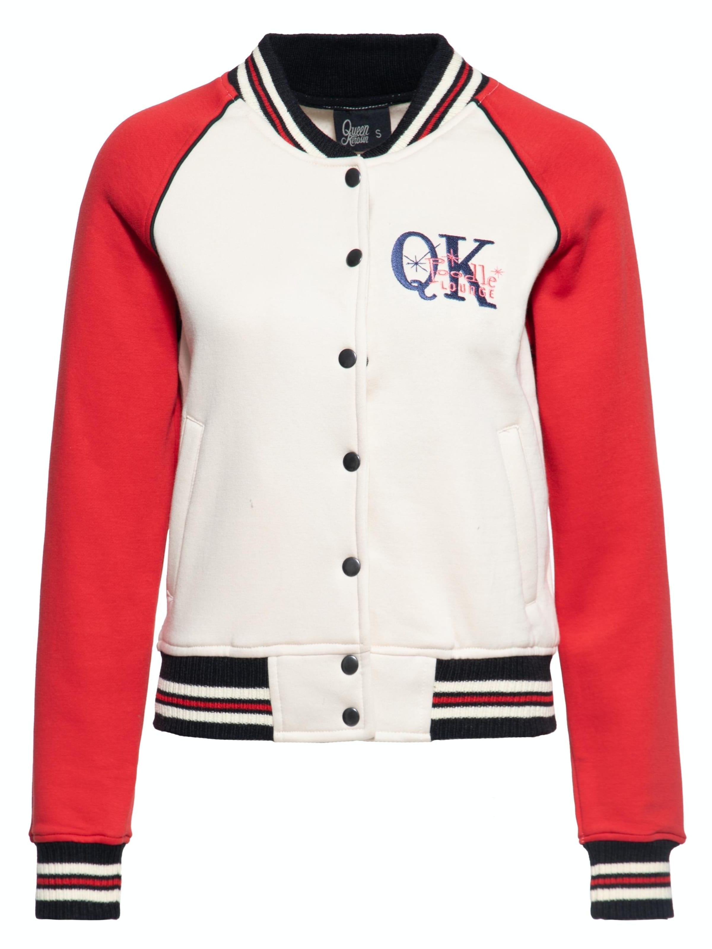 Queen Kerosin Between-Season Jacket 'Poodle Lounge' in Red: front
