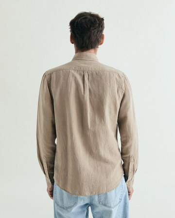 Scalpers Regular Fit Vintage Linen Shirt ' ' in Braun