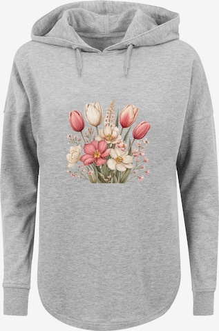 F4NT4STIC Sweatshirt 'Rosa Weißer Frühlingsblumenstrauß' in Grau: Vorderseite