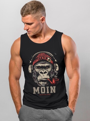 Neverless Shirt 'Moin Monkey Anker' in Schwarz: Vorderseite