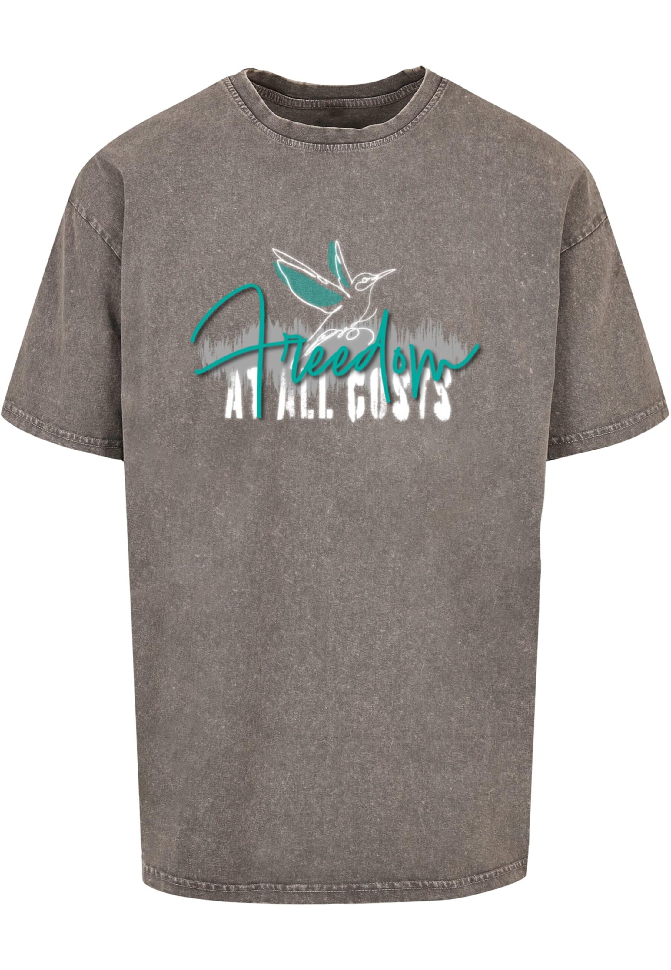 Merchcode T-Shirt 'Freedom At All Costs' in Grau: Vorderseite