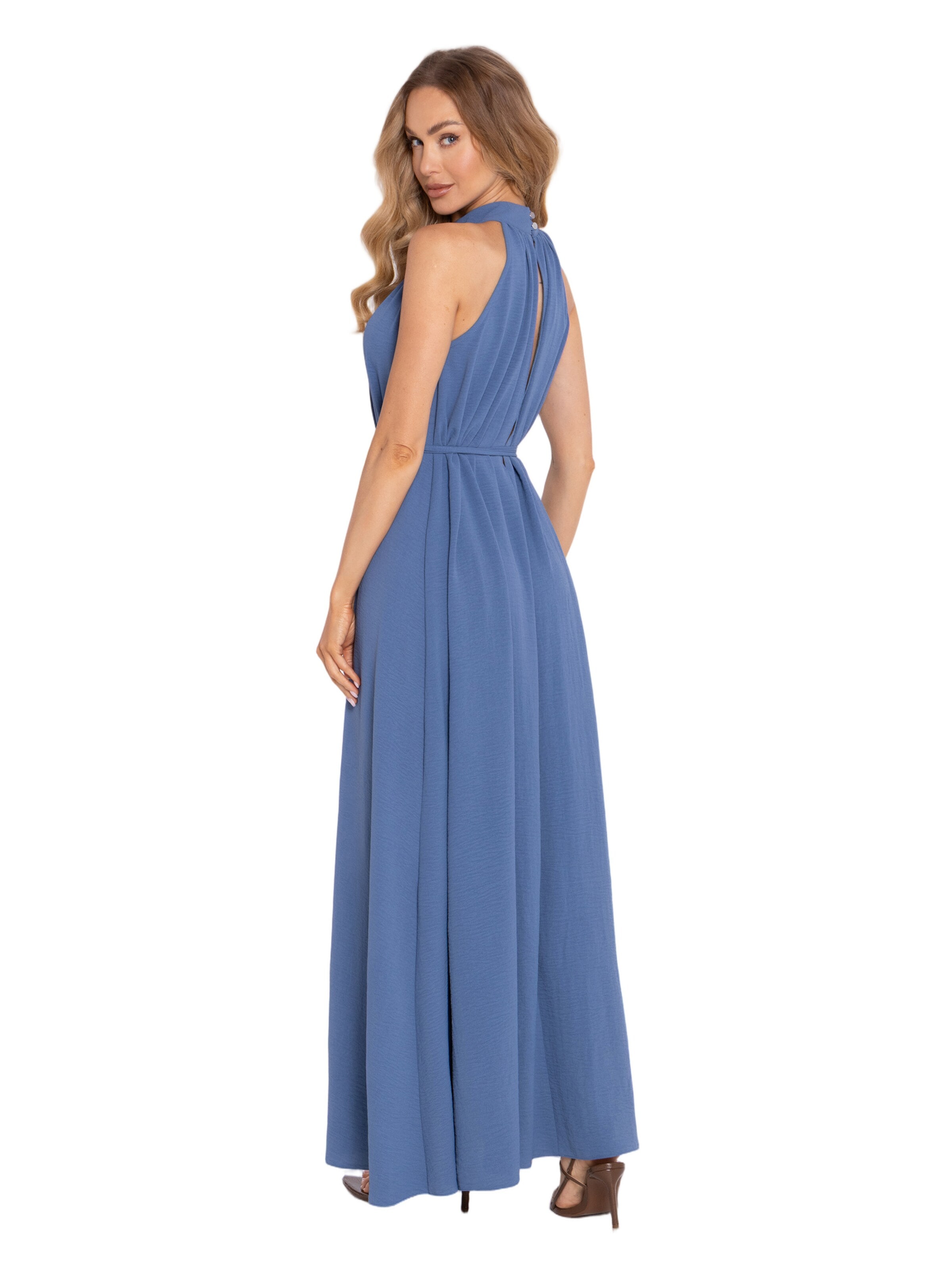 made of emotion Šaty 'Sukienka maxi halter neck z paskiem' – modrá