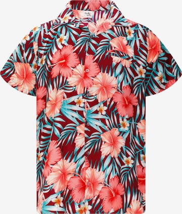 King Kameha Button Up Shirt 'Tropical Hibiscus' in Red: front