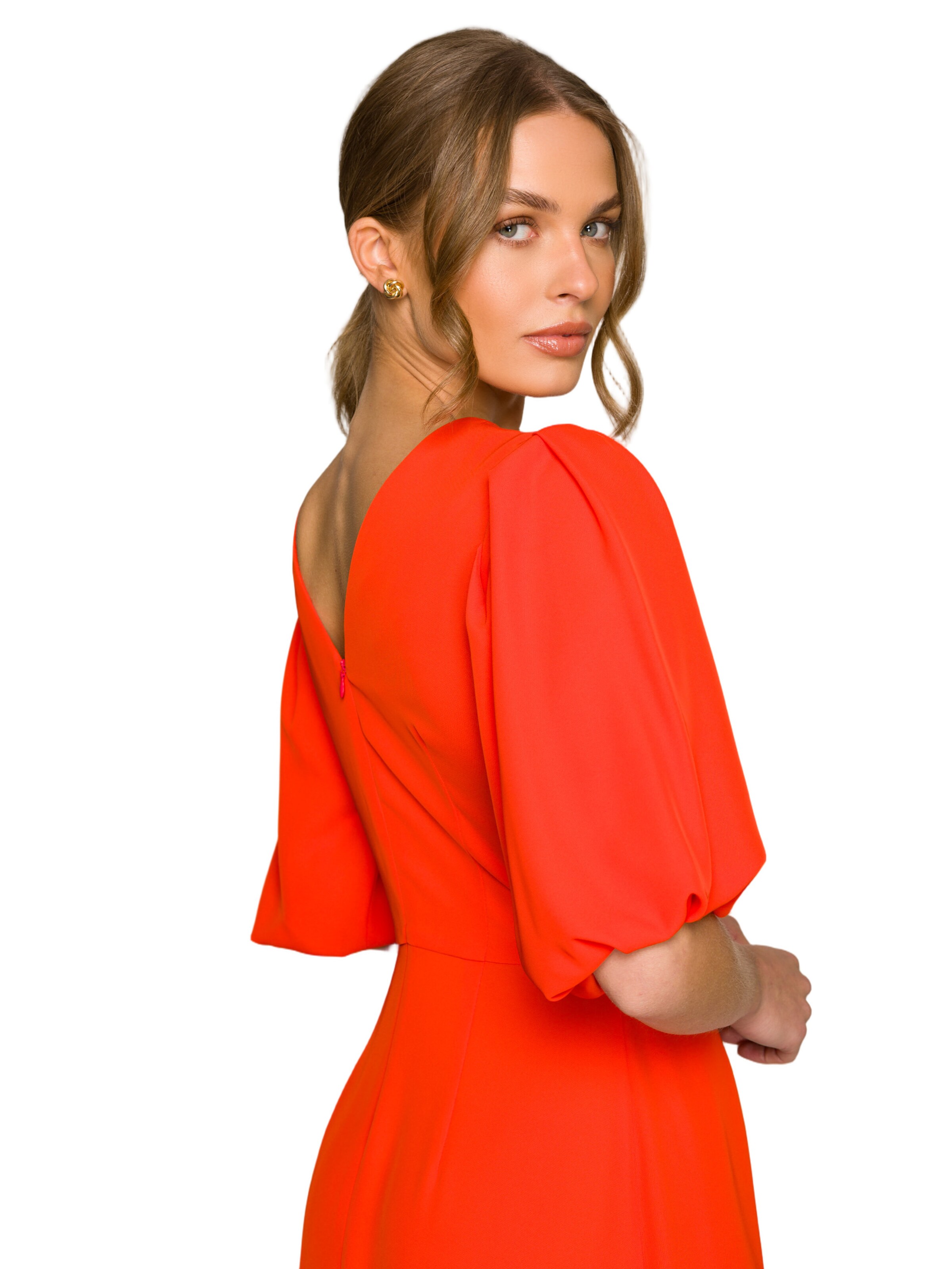 Stylove Sukienka 'Sukienka z bufiastymi rękawami' w kolorze pomarańczowy