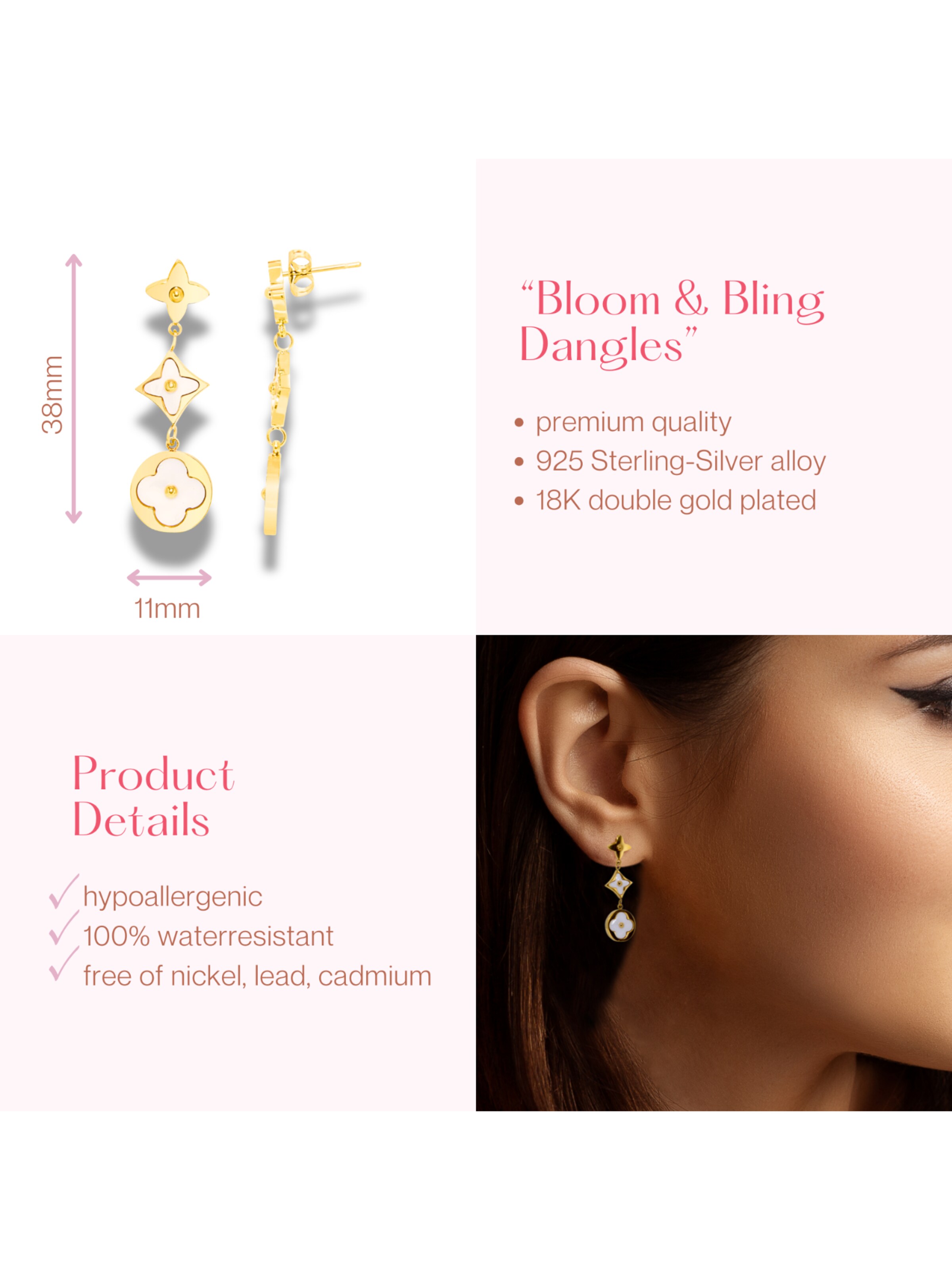 ARS-ARGENTI Earrings 'BLOOM & BLING DANGLES' in Gold