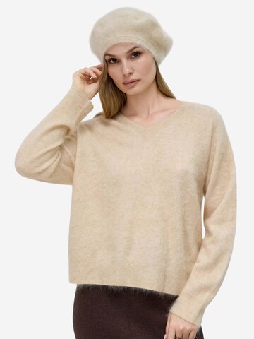 BELLEMERE NEW YORK Pullover 'Pullover aus gebürsteter Seide und Kaschmir mit V-Ausschnitt'‌‌‌‌‌ in Beige: Vorderseite