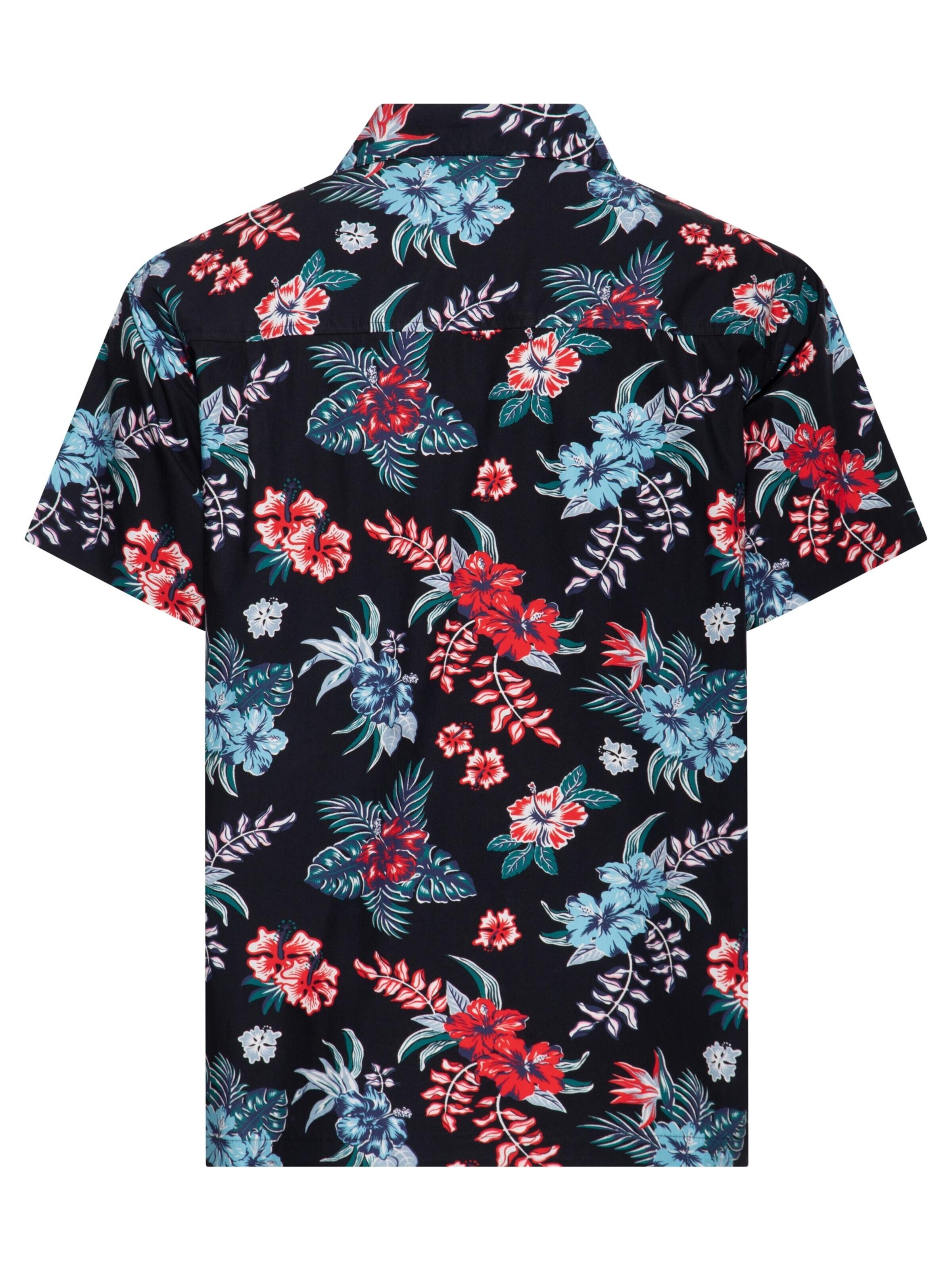 King Kerosin Regular fit Button Up Shirt 'Hibiscus' in Black