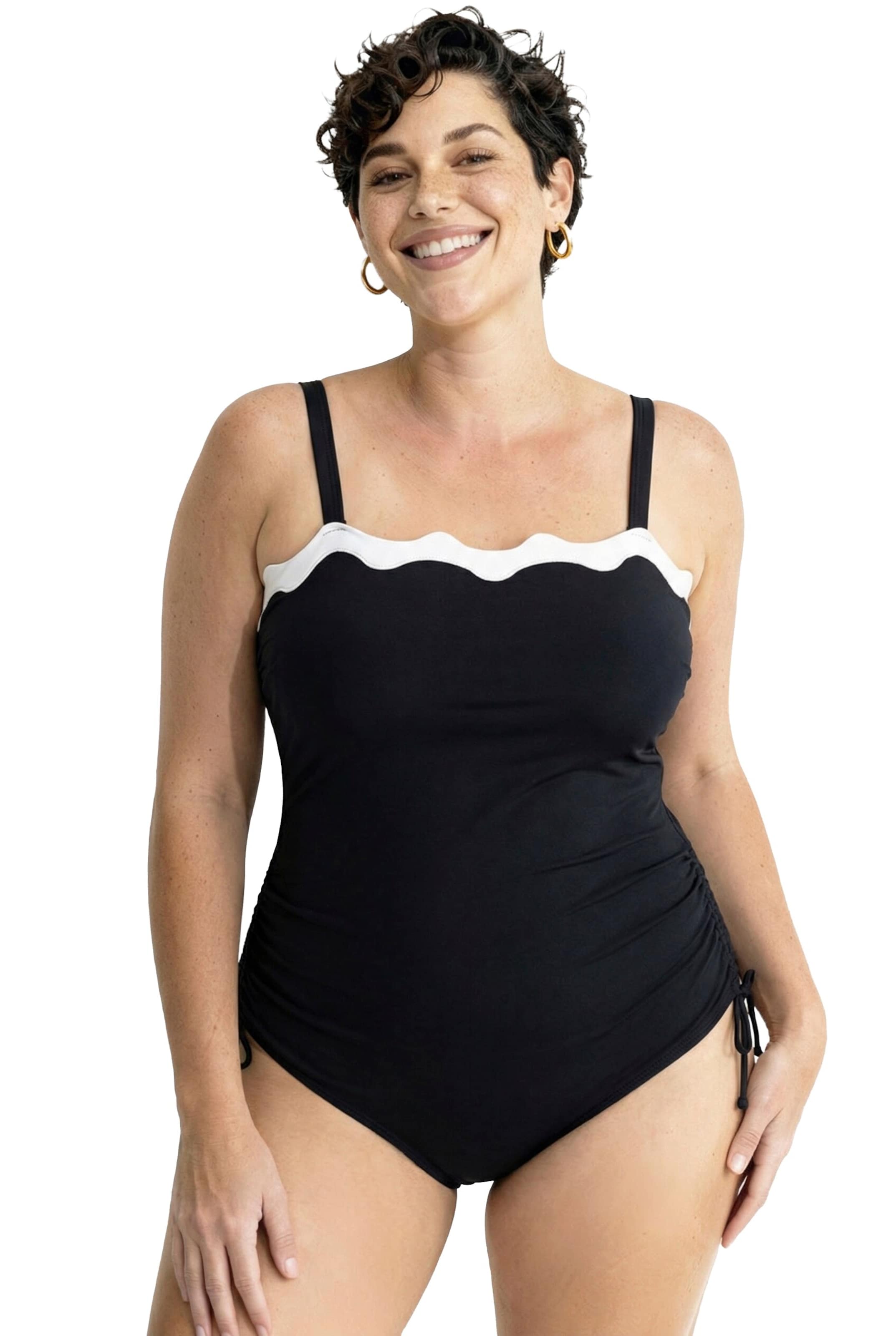 Ulla Popken Bandeau Swimsuit in Black: front
