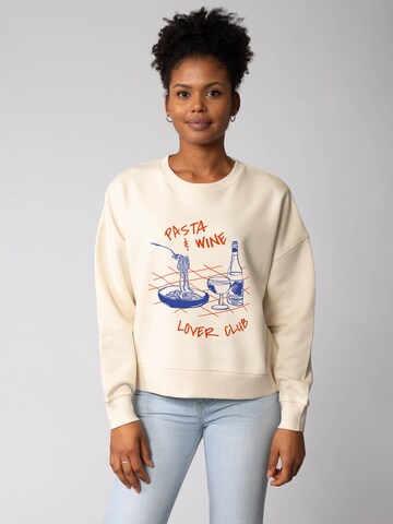Sweat-shirt 'Pasta lover club ' Watapparel en beige : devant