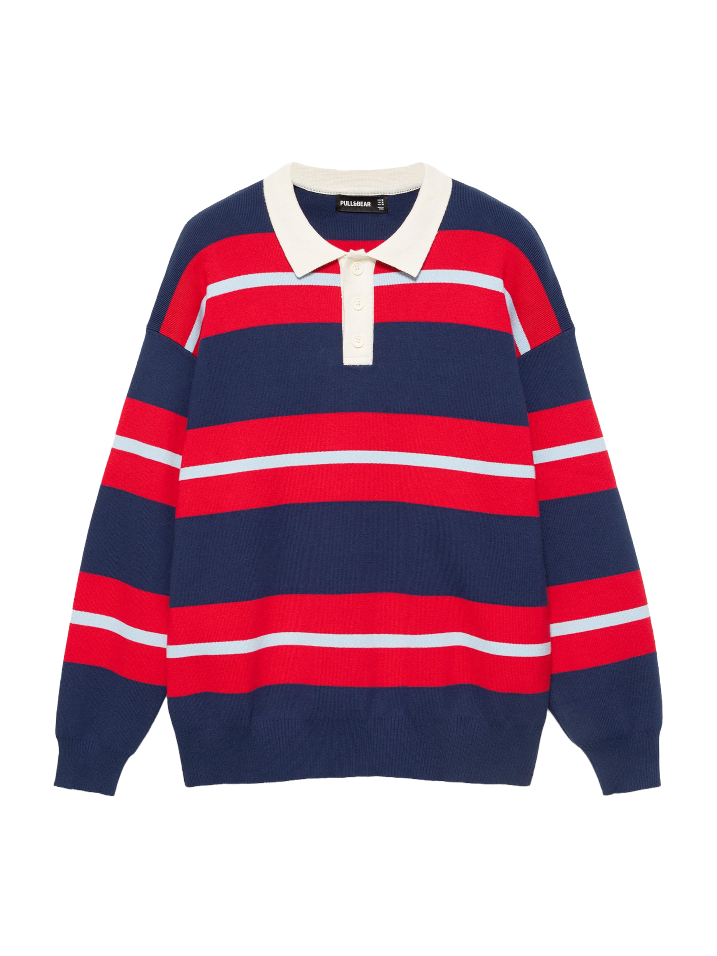 Pull&Bear Sweater 'POLO PUNTO ML STRIPES BSC' in Blue: front